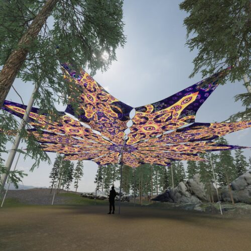 Two Stars and Big Star - 12 Petals Canopy Set - UV-Reactive Flurescent Ceiling Decoration - 3D-Preview