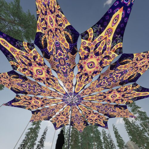 Two Stars and Big Star - 12 Petals Canopy Set - UV-Reactive Flurescent Ceiling Decoration - 3D-Preview