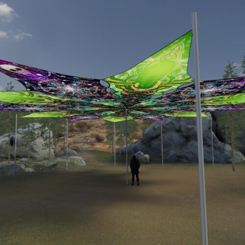 Alien Galaxy and Trippy Alien - 12 Petals Canopy Set - UV-Reactive Flurescent Ceiling Decoration - 3D-Preview