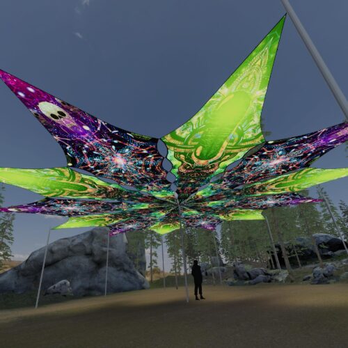 Alien Galaxy and Trippy Alien - 12 Petals Canopy Set - UV-Reactive Flurescent Ceiling Decoration - 3D-Preview