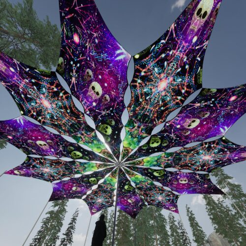 Space Skulls and Alien Galaxy - 12 Petals Canopy Set - UV-Reactive Flurescent Ceiling Decoration - 3D-Preview