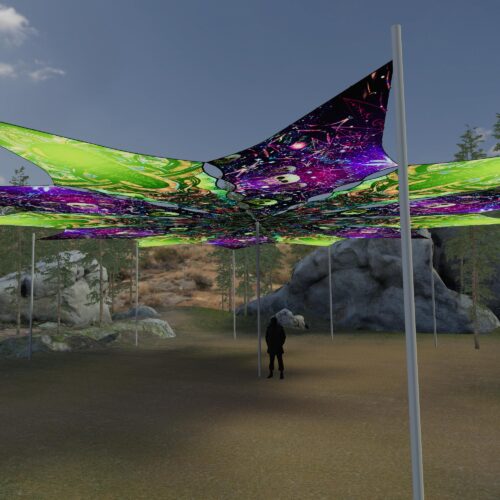 Trippy Alien and Space Skulls - 12 Petals Canopy Set - UV-Reactive Flurescent Ceiling Decoration - 3D-Preview