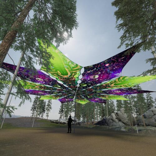 Trippy Alien and Space Skulls - 12 Petals Canopy Set - UV-Reactive Flurescent Ceiling Decoration - 3D-Preview