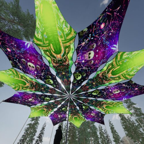 Trippy Alien and Space Skulls - 12 Petals Canopy Set - UV-Reactive Flurescent Ceiling Decoration - 3D-Preview