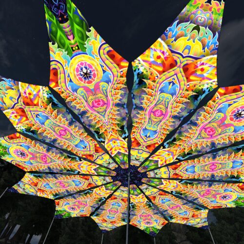 Psychic Vajra and DMT-Fish - 12 Petals Canopy Set - UV-Reactive Flurescent Ceiling Decoration - 3D-Preview