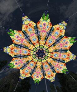 Psychic Vajra and DMT-Fish - 12 Petals Canopy Set - UV-Reactive Flurescent Ceiling Decoration - 3D-Preview