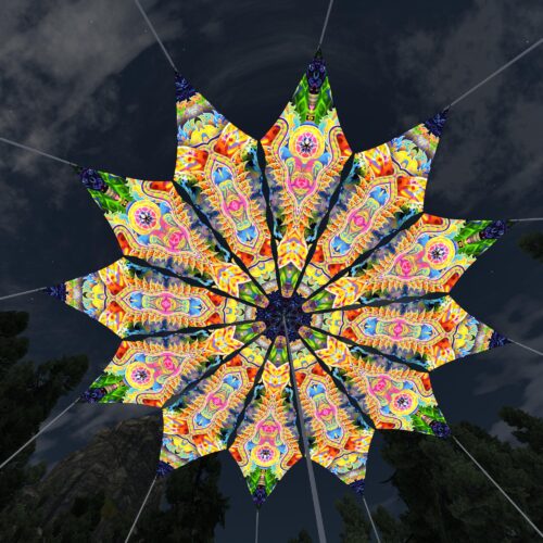 Psychic Vajra and DMT-Fish - 12 Petals Canopy Set - UV-Reactive Flurescent Ceiling Decoration - 3D-Preview