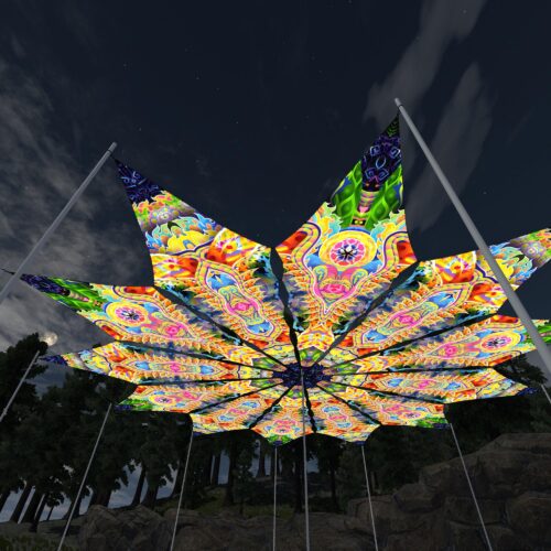 Psychic Vajra and DMT-Fish - 12 Petals Canopy Set - UV-Reactive Flurescent Ceiling Decoration - 3D-Preview