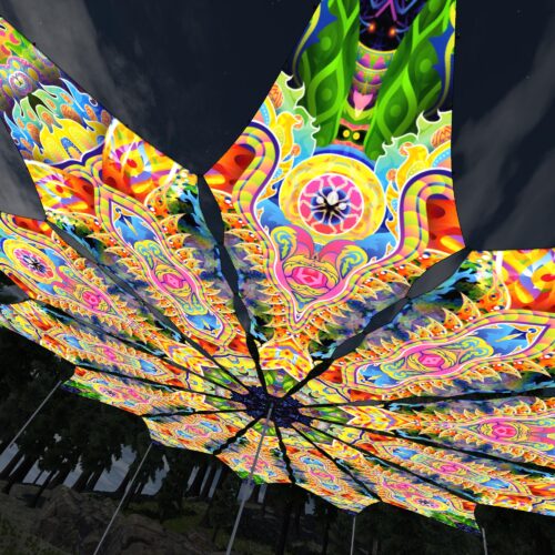 Psychic Vajra and DMT-Fish - 12 Petals Canopy Set - UV-Reactive Flurescent Ceiling Decoration - 3D-Preview