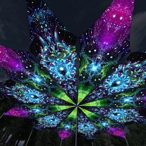 Blue Adept and Geometry Galaxy - 12 Petals Canopy Set - UV-Reactive Flurescent Ceiling Decoration - 3D-Preview