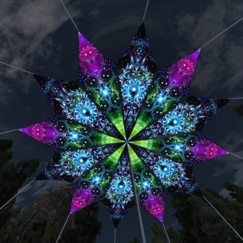 Blue Adept and Geometry Galaxy - 12 Petals Canopy Set - UV-Reactive Flurescent Ceiling Decoration - 3D-Preview