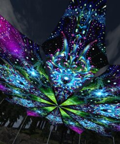 Blue Adept and Geometry Galaxy - 12 Petals Canopy Set - UV-Reactive Flurescent Ceiling Decoration - 3D-Preview