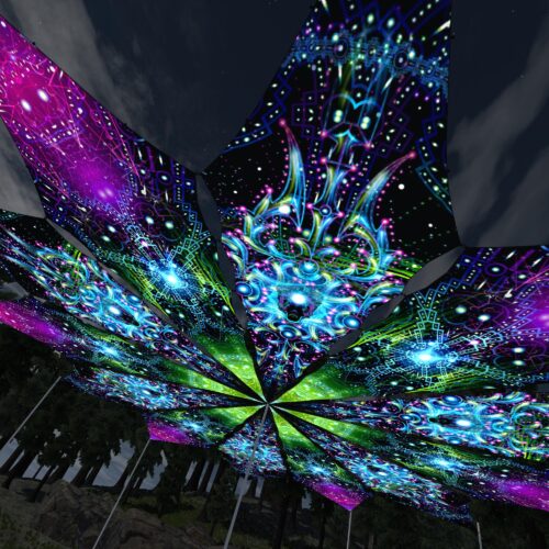 Blue Adept and Geometry Galaxy - 12 Petals Canopy Set - UV-Reactive Flurescent Ceiling Decoration - 3D-Preview