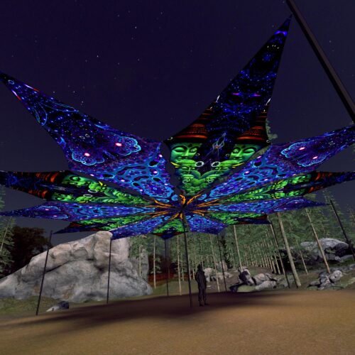 Deep Sea and Emerald Buddha - 12 Petals Canopy Set - UV-Reactive Flurescent Ceiling Decoration - 3D-Preview