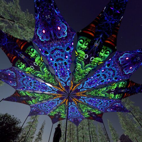 Deep Sea and Emerald Buddha - 12 Petals Canopy Set - UV-Reactive Flurescent Ceiling Decoration - 3D-Preview