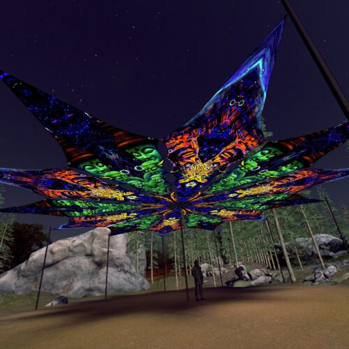 Emerald Buddha and Golden Buddha - 12 Petals Canopy Set - UV-Reactive Flurescent Ceiling Decoration - 3D-Preview