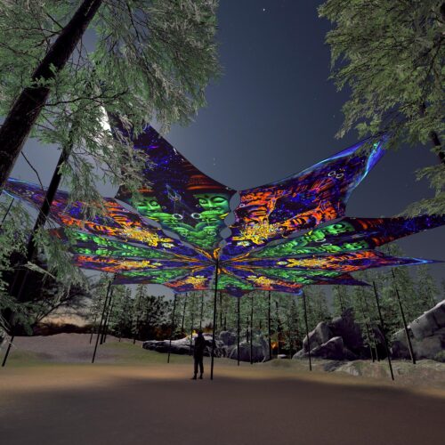 Emerald Buddha and Golden Buddha - 12 Petals Canopy Set - UV-Reactive Flurescent Ceiling Decoration - 3D-Preview