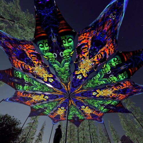 Emerald Buddha and Golden Buddha - 12 Petals Canopy Set - UV-Reactive Flurescent Ceiling Decoration - 3D-Preview