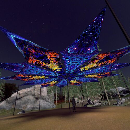 Golden Buddha and Deep Sea - 12 Petals Canopy Set - UV-Reactive Flurescent Ceiling Decoration - 3D-Preview