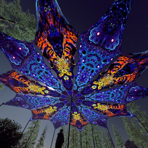 Golden Buddha and Deep Sea - 12 Petals Canopy Set - UV-Reactive Flurescent Ceiling Decoration - 3D-Preview