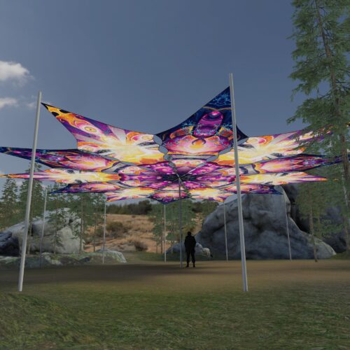 Buddha and Corals - 12 Petals Canopy Set - UV-Reactive Flurescent Ceiling Decoration - 3D-Preview