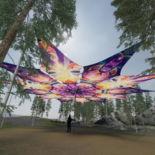 Buddha and Corals - 12 Petals Canopy Set - UV-Reactive Flurescent Ceiling Decoration - 3D-Preview