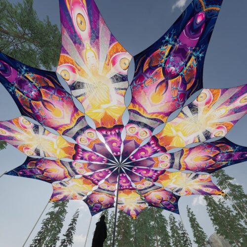 Buddha and Corals - 12 Petals Canopy Set - UV-Reactive Flurescent Ceiling Decoration - 3D-Preview