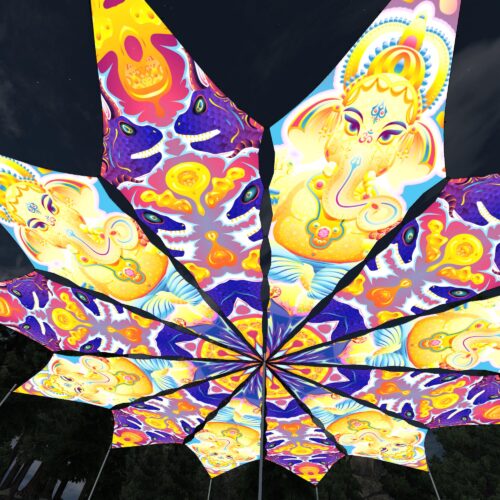 Electric Madness and Ganesha Blessing - 12 Petals Canopy Set - UV-Reactive Flurescent Ceiling Decoration - 3D-Preview