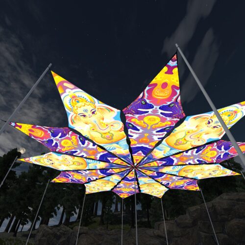 Electric Madness and Ganesha Blessing - 12 Petals Canopy Set - UV-Reactive Flurescent Ceiling Decoration - 3D-Preview