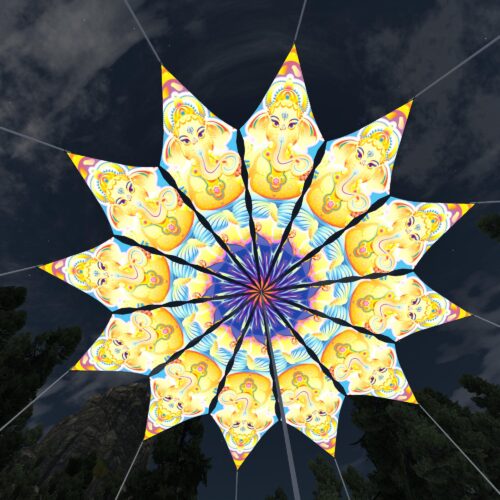 Ganesha Blessing - 12 Petals Canopy Set - UV-Reactive Flurescent Ceiling Decoration - 3D-Preview