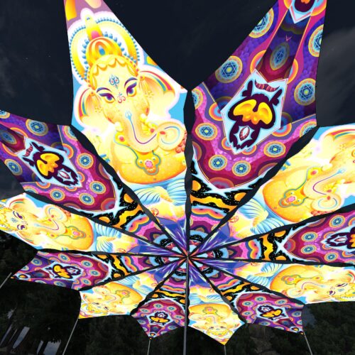 Ganesha Blessing and Space Serpents - 12 Petals Canopy Set - UV-Reactive Flurescent Ceiling Decoration - 3D-Preview