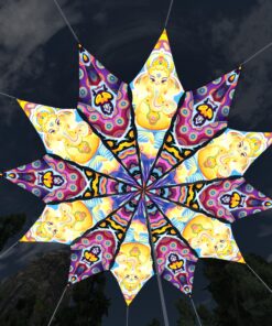 Ganesha Blessing and Space Serpents - 12 Petals Canopy Set - UV-Reactive Flurescent Ceiling Decoration - 3D-Preview
