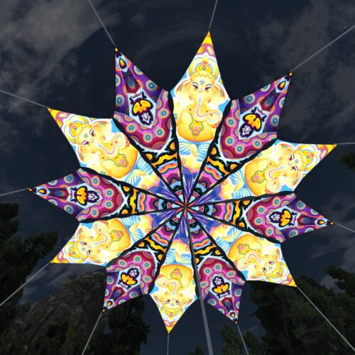 Ganesha Blessing and Space Serpents - 12 Petals Canopy Set - UV-Reactive Flurescent Ceiling Decoration - 3D-Preview