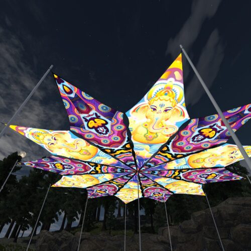 Ganesha Blessing and Space Serpents - 12 Petals Canopy Set - UV-Reactive Flurescent Ceiling Decoration - 3D-Preview