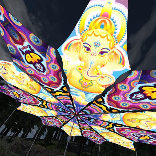Ganesha Blessing and Space Serpents - 12 Petals Canopy Set - UV-Reactive Flurescent Ceiling Decoration - 3D-Preview