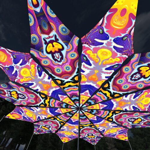 Space Serpents and Electric Madness - 12 Petals Canopy Set - UV-Reactive Flurescent Ceiling Decoration - 3D-Preview