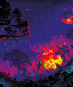 Halloween Backdrop Walking Zombies HL-WZM002 - Colorful UV Backdrop XL Dark Tapestry Psychedelic UV-Reactive Fluorescent Wall Art