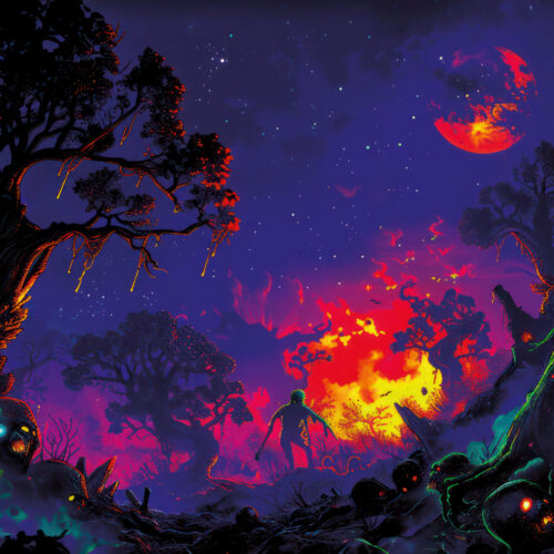 Halloween Backdrop Walking Zombies HL-WZM002 - Colorful UV Backdrop XL Dark Tapestry Psychedelic UV-Reactive Fluorescent Wall Art