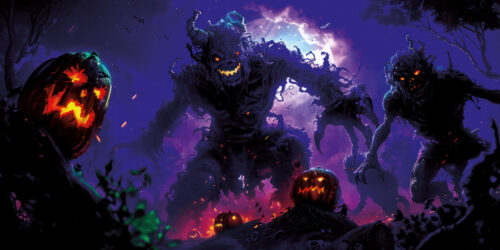 Halloween Backdrop Walking Zombies HL-WZM003 - Colorful UV Backdrop XL Dark Tapestry Psychedelic UV-Reactive Fluorescent Wall Art