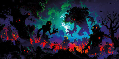 Halloween Backdrop Walking Zombies HL-WZM004 - Colorful UV Backdrop XL Dark Tapestry Psychedelic UV-Reactive Fluorescent Wall Art