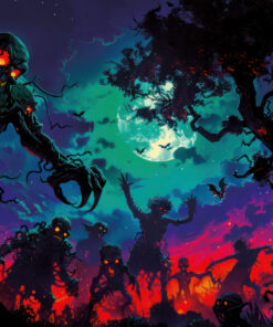 Halloween Backdrop Walking Zombies HL-WZM005 - Colorful UV Backdrop XL Dark Tapestry Psychedelic UV-Reactive Fluorescent Wall Art