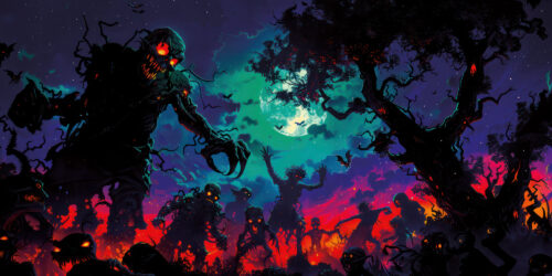 Halloween Backdrop Walking Zombies HL-WZM005 - Colorful UV Backdrop XL Dark Tapestry Psychedelic UV-Reactive Fluorescent Wall Art