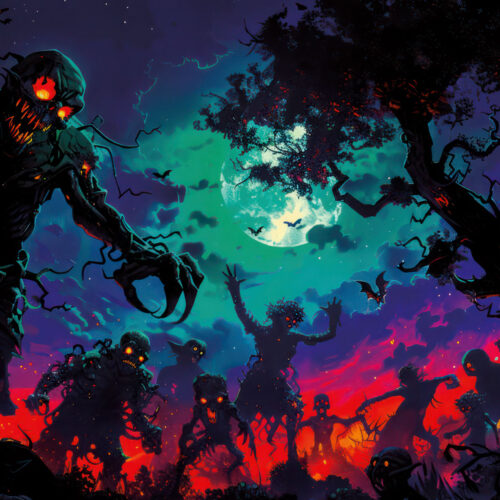 Halloween Backdrop Walking Zombies HL-WZM005 - Colorful UV Backdrop XL Dark Tapestry Psychedelic UV-Reactive Fluorescent Wall Art