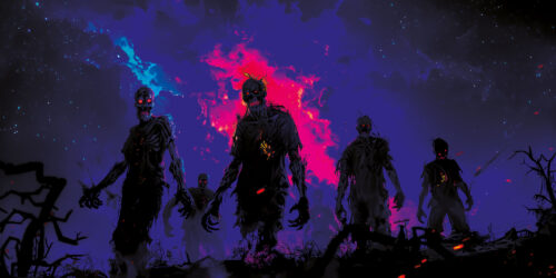 Halloween Backdrop Walking Zombies HL-WZM006 - Colorful UV Backdrop XL Dark Tapestry Psychedelic UV-Reactive Fluorescent Wall Art