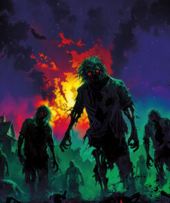 Halloween Backdrop Walking Zombies HL-WZM007 - Colorful UV Backdrop XL Dark Tapestry Psychedelic UV-Reactive Fluorescent Wall Art