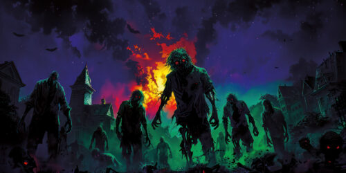 Halloween Backdrop Walking Zombies HL-WZM007 - Colorful UV Backdrop XL Dark Tapestry Psychedelic UV-Reactive Fluorescent Wall Art