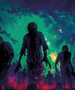 Halloween Backdrop Walking Zombies HL-WZM008 - Colorful UV Backdrop XL Dark Tapestry Psychedelic UV-Reactive Fluorescent Wall Art