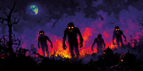 Halloween Backdrop Walking Zombies HL-WZM009 - Colorful UV Backdrop XL Dark Tapestry Psychedelic UV-Reactive Fluorescent Wall Art