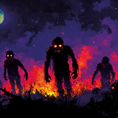 Halloween Backdrop Walking Zombies HL-WZM009 - Colorful UV Backdrop XL Dark Tapestry Psychedelic UV-Reactive Fluorescent Wall Art