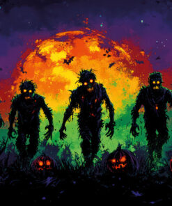 Halloween Backdrop Walking Zombies HL-WZM010 - Colorful UV Backdrop XL Dark Tapestry Psychedelic UV-Reactive Fluorescent Wall Art
